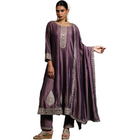 Varanga Women Zari Embroidered Anarkali Kurta With Trouser & Dupatta