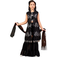 Aarika Girls Ethnic Wear Black Colour Sequin Thread Embroidery Georgette Kurti Sharara Set With Shrug (4-15 Years)