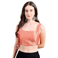 Womanista Women's Tafetta Solid Regular Fit Sleeveless Blouse (Bl_105_Orange Xl)