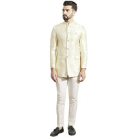 Kisah Mens Jodhpuri Bandhgala Trouser Set Silk Blend Jacquard, Ethnic Wear For Men, Cream, 44