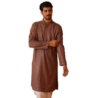 Jompers Rust Embroidered Chikankari And Sequence Kurta Set For Men (Rust, Xl)