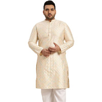 Sojanya Plus (Since 1958) Men's Cream Silk Blend Long Kurta With Multi Color Embroidery