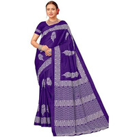 Satrani Women's Pure Cotton Printed Saree With Unstitched Blouse Piece (4219S136N_Purple & White)