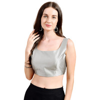 Womanista Women's Tafetta Solid Regular Fit Sleeveless Blouse (Bl_108_Grey S)