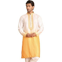Jompers Yellow Embroidered Silk Blend Straight Kurta. (Yellow, Xxl)