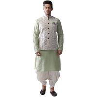 Kisah Mens Kurta Jacket Dhoti Set, Cotton Blend Mandarin Collar, Long Sleeves, Multi Ethnic Wear Set For Men, 42