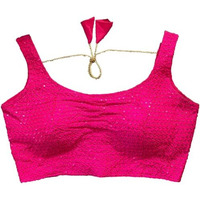 Pujia Mills Woman Designer Pink Color Phantom Silk Scoop Neck With Sleeveless With Jari Sequnace Work Blouse 36 Size