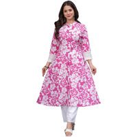 Rytras Women's Pure Cotton Printed A-Line Kurta Set With Palazzo Pants - Ethnic Wear, Pink(Ryt619-New,3Xl)