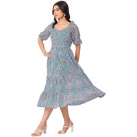 Selvia Western Dress For Women|Georgette Dress For Women| Dress|Floral Printed Dress For Women|One Piece Dress For Women (737Dtk8003N-L_Dusty Blue & Multi)