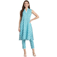 Shiv Textiles Cotton Printed Kurta Set For Women.(St-Kp-201-Aqua-S)