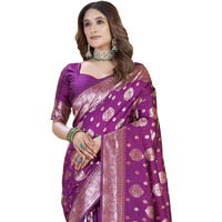 Sugathari Women's Wine Kanjivaram Banarasi Silk Saree For Patola Festival Wedding Silk With Rich Pallu Design Sarees For Women With Blouse Piece (San Jm 1 Wine)