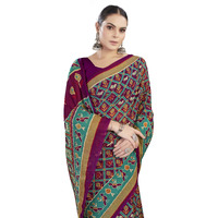 Tamaira Fashion Women's Patola Printed Pure Cotton Mulmul Saree Without Blouse Piece(Ab40_Magenta)