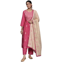 Varanga Women's Silk Blend Regular Kurta Set (Nv_Vskd2157_Pink