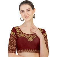 Vihu Fashion Women's Silk Floral Half Sleeve Blouse (Florall Maroon 38_Maroon_38)