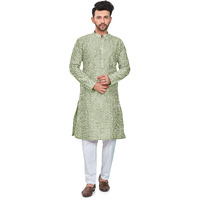 Be Active Floral Regular Men's Pure Cotton Lucknowi Kurta Pyjama Set, Olive Green, 2Xl (Rfsk0013 3 Xxl