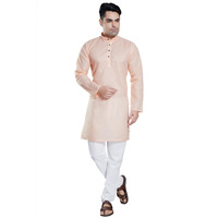 Divisive Men's Plain Cotton Blend Linen Slim Fit Kurta Pyjama Set (Dkrt73_S_Lt Peach)
