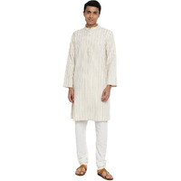 Fabindia Men Cotton Linen Printed Long Kurta Natural_Xs