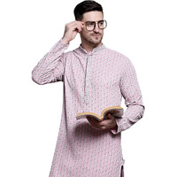 Jompers Men Sequin Embroidered Pure Cotton Kurtas (Pink, M)