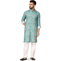 Leriya Fashion Rayon Men's Kurta || Ethnic Printed Kurta For Perfect Ethnic Look || Stand Collar Long Sleeve Kurta For Men || Casual Printed Kurta For Men || Regular Long Men's Kurta. (Medium, Green)