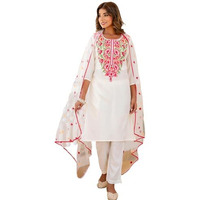 Lookmark Women's Embroidered Cotton Blend Kurta Set: This Elegant Ensemble For Special & Casual Wear, Includes A Straight Kurta, Pants & Dupatta (Az-Lm-P3-Ks2103-S) White
