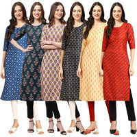 Pinkmint Women's Crepe Digital Print Straight Kurta(Pack Of 6)[Qv-353-335-332-362-360-370-L]