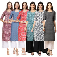 Pinkmint Women's Crepe Digital Print Straight Kurta [Pack Of 6](Mv-347-367-346-378-357-377-M)