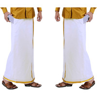 Prakasam Cotton Fine Quallity (Flexi) Adjustable 2 Way Pocket (Right/Left) Stitched White Solid Men Dhoti