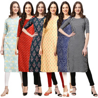 Pinkmint Women's Crepe Digital Print Straight Kurta(Pack Of 6)[Qv-343-370-335-360-366-336-S]