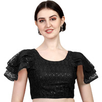 Pujia Mills Women's Shipali Net Work Ruffle Sleeves Readymade Saree Blouse