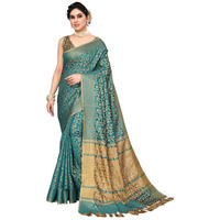 Satrani Women's Cotton Silk Banarasi Jacquard & Tassel Saree With Unstitched Blouse Piece(2963S5534N_Rama Green & Beige)