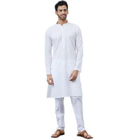 See Designs Men White Cotton Thread Work & Sequince Kurta Long Sleeves_Sdkt1426S