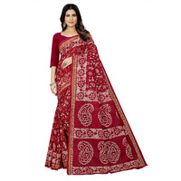 Tamaira Fashion Women's Batik Printed Pure Cotton Saree Without Blouse Piece(2476_Maroon)