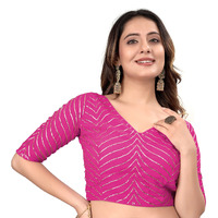 Pujia Mills Womens Fancy Readymade Half Sleeve Georgett Saree Blouse(R Koti 2 Pink_38)