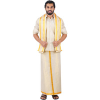 Prakasam Cotton Men's Tissue 3In1 (Shirt,Dhoti And Towel) Set (Shirt 42 + Dhoti 1.28X4.00 Mtrs + Towel 1.80 Mtrs)