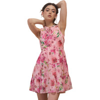 Rare Women's Chiffon Fit And Flare Above The Knee Casual Dress (Ep8085_Pink_M)