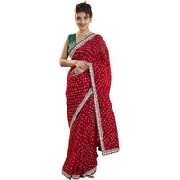 Satrani Women's Georgette Bandhani Foil Printed Saree With Unstitched Blouse Piece (4021S599N_Dark Green)