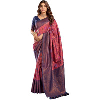 Satrani Women's Silk Blend Dual Tone Banarasi Jacquard Saree With Unstitched Blouse Piece (3832S137N_Rose Pink & Navy Blue)