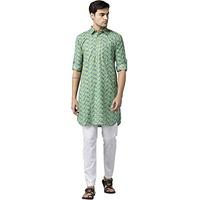 See Designs Men Green Regular Pure Cotton Pathani Printed Men's Kurta_Sdpkt1143L