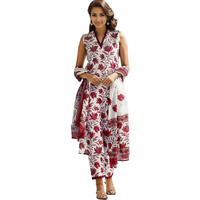 Shienzy Women's Printed Cotton Blend Sleeveless V-Neck Kurta Pant Dupatta Set || Stylish Indo-Western Kurti For Wedding, Festive, Office Or Formal & Casual Summer Wear (Shz1433_Red_2Xl)