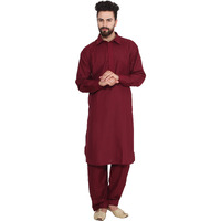 Sojanya (Since 1958 Men's Maroon Cotton Blend Pathani Kurta Salwar
