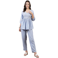 Stylum Women's Blue Solid & Embroidered Rayon Co-Ord Set (Csskyzalak38_Blue, M)