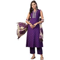 Stylum Women's Khari Printed & Embroidered Rayon A-Line Kurta Dupatta Set (Kdvoilwilliam40_Violet, L)
