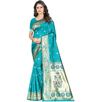 Sugathari Women's Banarasi Saree Pure Kanjivaram Silk Saree Soft New Ladies 2023 Design Wear Pattu Sarees Latest Cotton Party Sari Collections With Blouse Piece For Wedding Sadi (Sam Pari-103 Firozi)