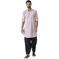 See Designs Men Spread Collar Baby Pink Regular Pure Cotton Pathani Full Sleeve Kurta With Black Salwar - Sd2Mpkt_114704Xs