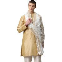 Weavers Villa Net Floral White Embroided Dupatta For Men (2.20 Mtrs)
