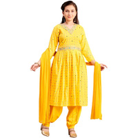 Aarika Girls Ethnic Wear Yellow Colour Foil Print Embroidery Rayon Kurti-8-15 Years (Kurti-Tr-K-1023)