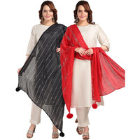 Fabme Shimmer Embellished Soft Cotton Dupatta - Pack Of 2 - Black, Red