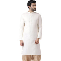 Kisah Men Cream-Coloured Kurta Full Sleaves, Knee Length, Straight, Regular Fit, Mandarin Collar Ethnic Wear