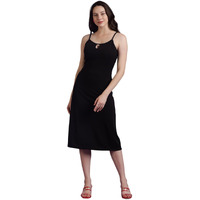 Kotty Women's Shoulder Straps A-Line Midi Dress(Black,Xl)