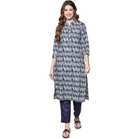 Anubhutee Women's Cotton Blue Geometric Woven Design Straight Kurta Suit Set With Pants